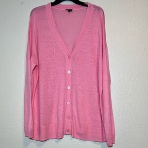 TALBOTS Women’s V-neck Long Sleeve 100% Linen Pink Button Cardigan Top Size XL